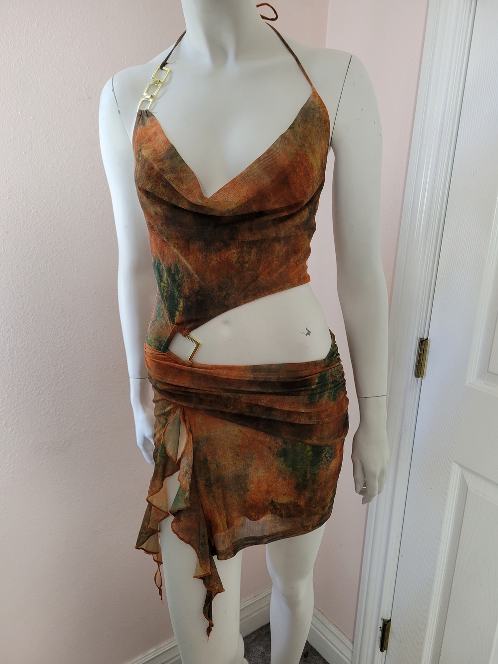 Windsor Rust Green Tie-Dye Mini Dress Set - Picture 4 of 10